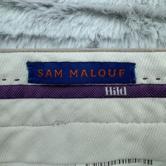 Hiltl Trouser Pants Mens 34x38 Beige Sam Malouf Flat Front Straight Leg Preppy - Picture 3 of 8